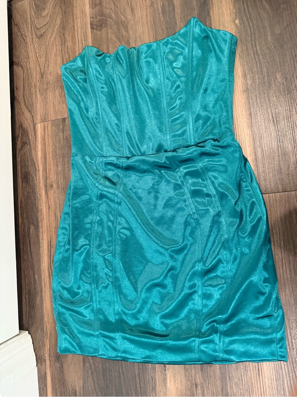 superdown Strapless Teal Satin Mini Dress